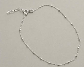 Italian Sterling Silver Satellite Anklet, Dainty Curb Chain Anklet, Minimalist 925 Silver Ankle Bracelet, Adjustable Everyday Jewelry Gift