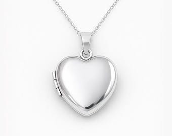 Solid Sterling Silver Heart Locket Necklace / Photo Pendant Jewelry for Valentine’s or Anniversary Gift for Her