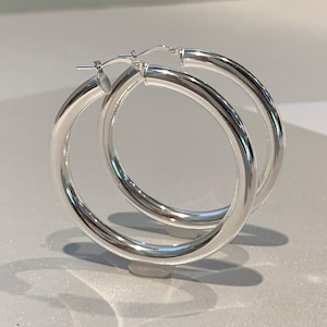 Orecchini a cerchio larghi oversize - Argento Sterling italiano 925 - Diametro 2", Larghezza 6 mm, Orecchini a cerchio grossi