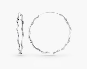 Twisted Endless Hoop Earrings, Silver Wire Wrapped Hoops, Sterling Silver Thin Hoop Earrings, Gift for Mothers Day, Small to Medium Sizes
