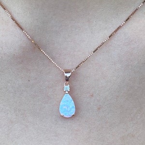 Rose Gold Opal Necklace, Bridal Jewelry, Necklaces for Women,  Pear Shaped Pendant, White Opal Necklace