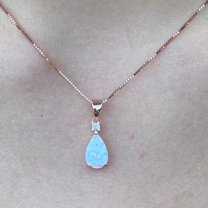 Rose Gold Opal Necklace, Bridal Jewelry, Necklaces for Women,  Pear Shaped Pendant, White Opal Necklace