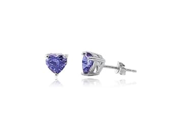 Tanzanite Stud Earrings, December Birthstone Earrings, Christmas Gift, Minimalist Jewelry, Violet Purple Heart Earrings, Tanzanite Earrings