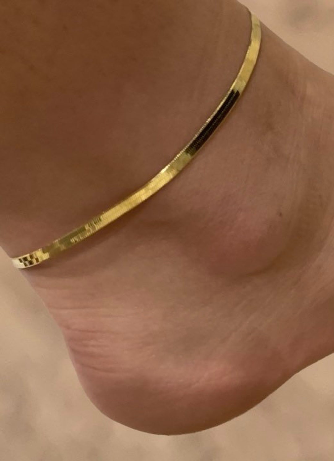 Herringbone Anklet by Harper Silver Sterling Ankle Bracelet Gold