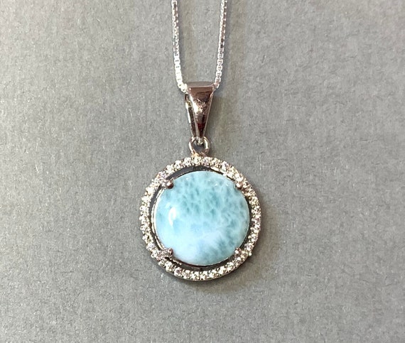 Sterling Silver Blue CZ and Larimar 16-18 Sterling Silver Blue CZ and Larimar 16-18