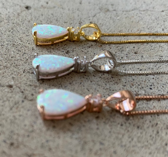 White Opal Necklace, Opal Teardrop Necklace, Gifts for Mom