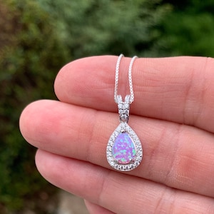 Pink Opal Necklace Silver,  October Birthstone Gift, Bridesmaid Gifts, 14” to 22” Chain, October Gift for Her