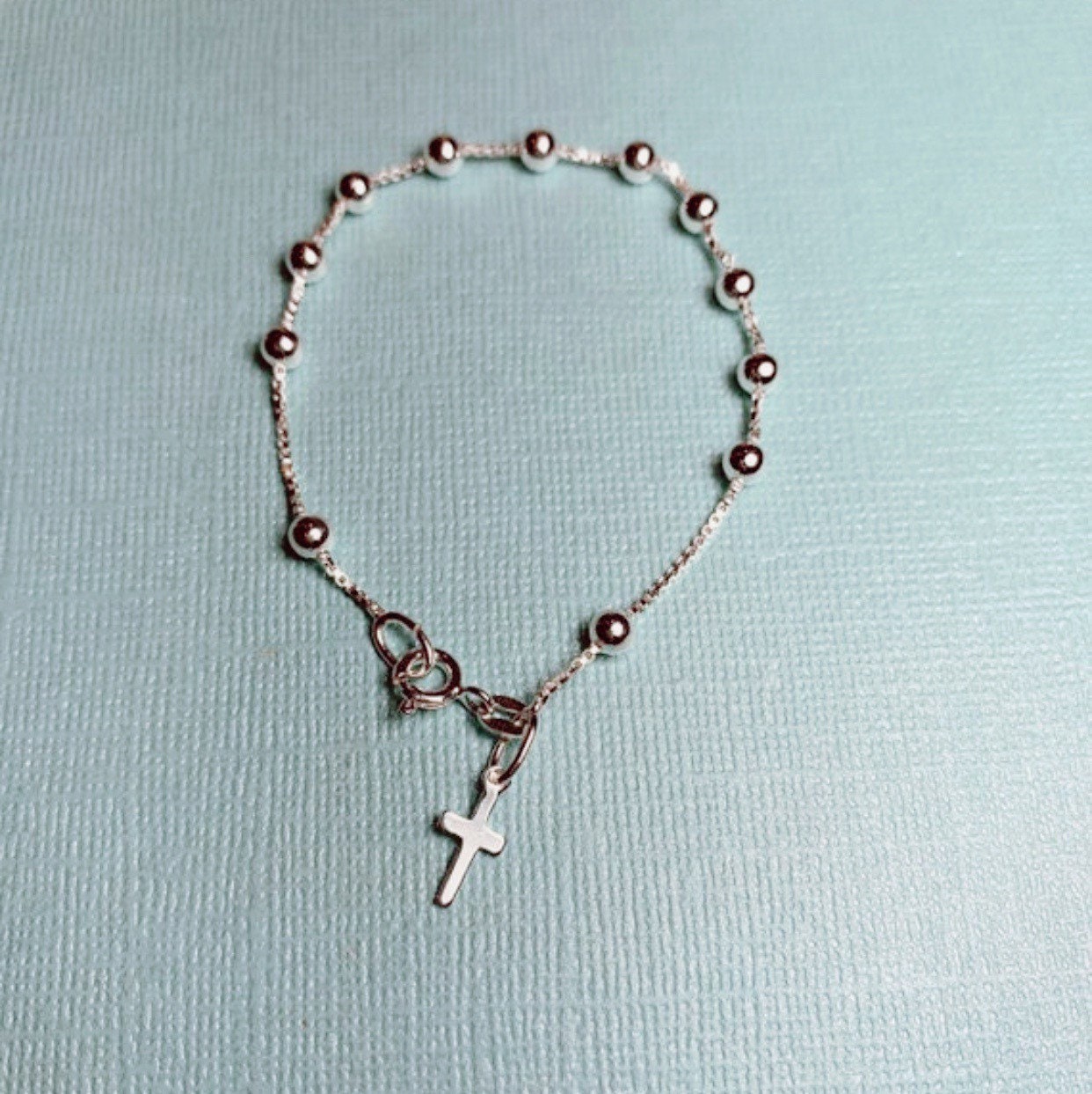 Cross Bracelet- 925 Sterling Silver Beads on Dainty Chain