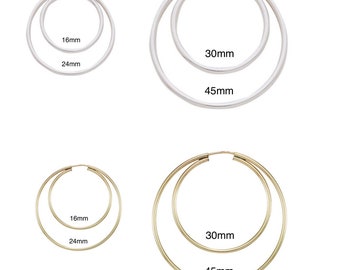 Gold Filled Double Hoop Earrings in Medium Large Sizes, Thin Endless Gold Silver Hoops, Everyday Lightweight Durable Hypoallergenic Jewelry