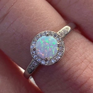 Opal Ring, Dainty Ring, October Birthstone, Opal Jewelry, Stackable Rings, Rings for Women, Gift for Her, Gift for Mom, Gemstone Ring