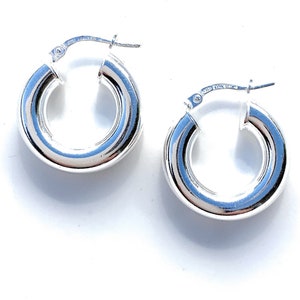 Sterling Silver Thick Hoop Earrings - 5mm Tube - Chunky Hoops - Small Thick Silver Hoop Earring, Options: 3/4”, 1”, 1 1/4 Inch