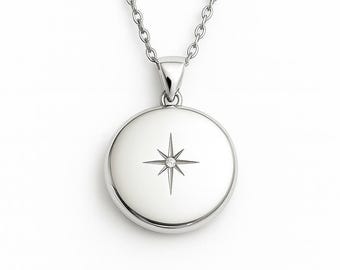 Medallón de diamantes • Medallón de plata esterlina para damas, Medallón con dos fotos, Medallón circular, Collar con medallón para mujeres, Medallones, Medallón Starburst