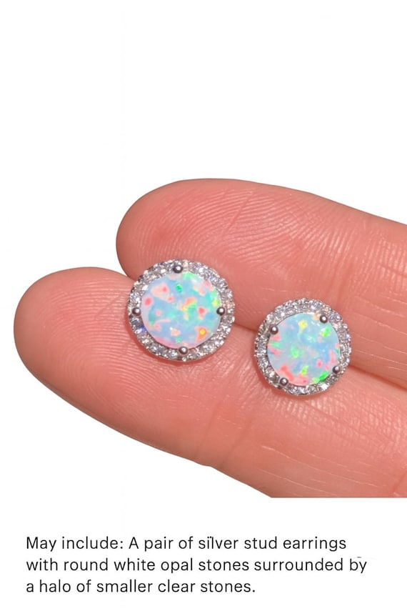 Halo Opal Earrings in Sterling Silver, Simple Minimalist