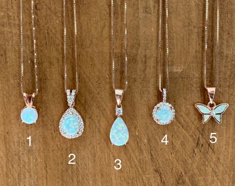 Rose Gold Opal Necklace in Rose Gold, Pendant Necklaces for Women, 5 Styles & 4 Lengths, 16”, 28”, 20”, 22”, Butterfly Necklace, Teardrop