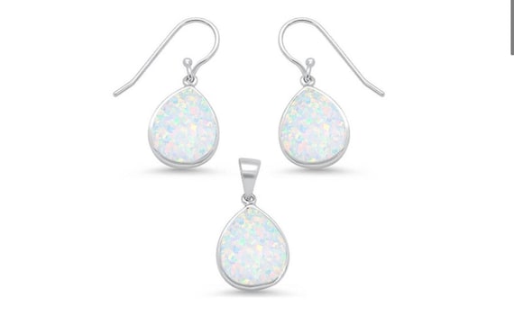 Opal Necklace Earring Set Perfect Gift for Mothers Day or Birthday Dangle Drop Opal Earrings Matching Jewelry Set in Opal w Sterling Silver