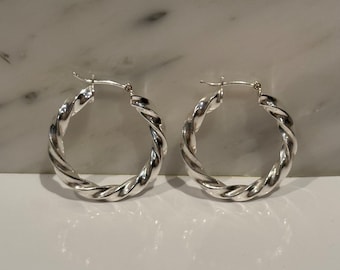Sterling Silver Twisted Hoop Earrings - 1 1/8” diameter, Chunky Lightweight Silver Hoops,  Gift for Her, Mothers Day, 28mm Hoops
