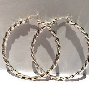 60MM Large Twisted 925 Silver Hoop Earrings 4MM Tube Chunky Hoops Gift for Wife Girlfriend