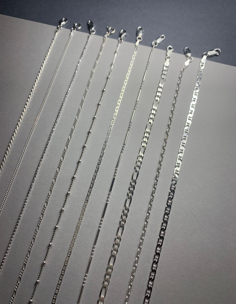 Silver Figaro Anklet, Sterling Ankle Bracelet, Dainty Chain Ankle Bracelet, Rope Anklet, Curb, Bead Ankle, Adjustable Anklet for Woman image 1