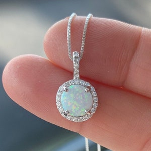 Dainty Opal Necklaces Sterling Silver, Necklace Chain in 14” to 22” Length, Bridesmaid Jewelry, Opal Jewelry, Opal Pendant