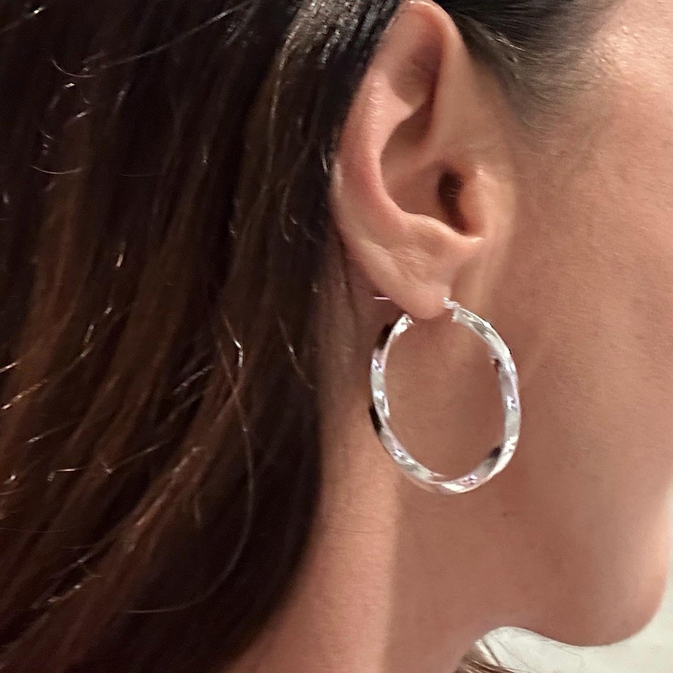 Twisted Thick Silver Hoops 925 Italian Sterling Silver 40mm