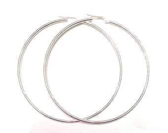 Extra Large Sterling Silver Hoop Earrings, 3” Diameter, 3 Inch Silver Hoop  Earrings - 3” Earring Hoops