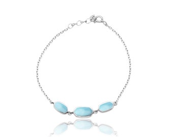 Pulsera de larimar, pulseras de larimar en plata de ley, pulsera de piedra larimar natural, joyería de larimar, regalo para mamá, alternativa a la turquesa