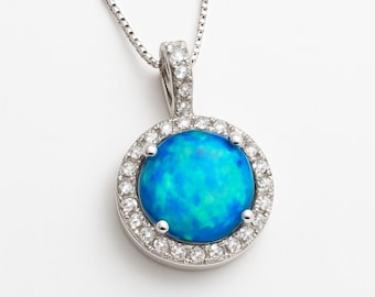 Blue Opal Necklace for Women, Sterling Silver Bridesmaid Gifts, Everday Jewelry