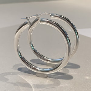 Wide Oversized Hoop Earrings - 925 Italian Sterling Silver - 2” diameter, 6mm Width Tube, Chunk Hoop Earrings
