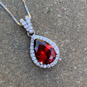 Garnet Necklace for Women, Gift for Her, January Birthstone Necklaces, Pear Shaped Garnet Jewelry