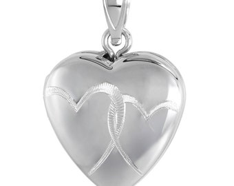 Piccolo ciondolo a forma di cuore in argento sterling con cuori intrecciati incisi sulla copertina anteriore, collana abbinata, regalo per lei, gioielli sentimentali