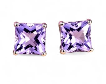Square Light Amethyst Earrings June Birthday Gift for Her, Minimalist Jewelry