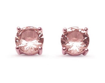 Morganite Earrings Rose Gold, Morganite Studs,  8 Sizes from 3mm to 10mm, Jewelry Gift for Her, Daryl Ann