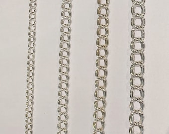 Sterling Silver Charm Bracelet, Double Link Blank Bracelet, 6” to 9” Lengths, 4 Widths, Holds Charms, Christmas Gift for Her