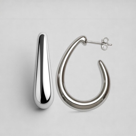 Orecchini A Cerchio Ovali In Argento 925 | Design Piatto Lucidato A Mano, Diametro 22 Mm, Chiusura A Clip, Gioielli Eleganti E Moderni Per Donna