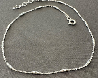 Sterling Silver Satellite Anklet | Italian 925 Specialty Ankle Bracelet | Adjustable 9” + 1” Ext | Minimalist Gift for Her