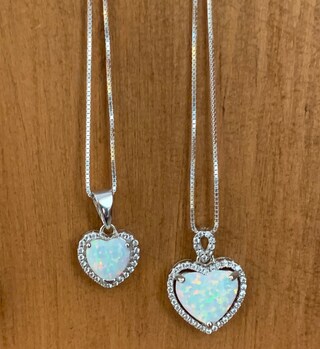 Collana Con Ciondolo Cuore E Opale Bianco Sintetico - Argento 925 Sterling - Gioiello Minimalista KristLand In Confezione Regalo