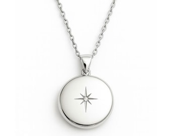 Collar con medallón redondo de plata de ley, regalo personalizado para ella, colgante con medallón para 2 fotos, medallón con forma de estrella