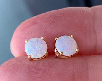 Opal Stud Earrings Gold Minimalist Dainty Studs, Birthstone Bridesmaid Jewelry