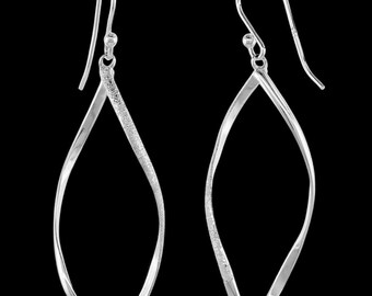 Sterling Silver Dangle Earrings • Drop Hoop Earrings by Harper Silver • Stardust Texture Wire Hoops with Fishhook Closure • Hers Gift