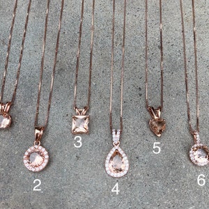 Morganite Necklace Rose Gold over Sterling Silver in 6 Styles 4 Lengths,  Square Minimalist Jewelry, Bridesmaid Gifts, Dainty, Daryl Ann