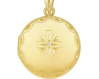 Gold Locket, Cross Necklace, Gift for Her, Memory Jewelry, Wedding Gift