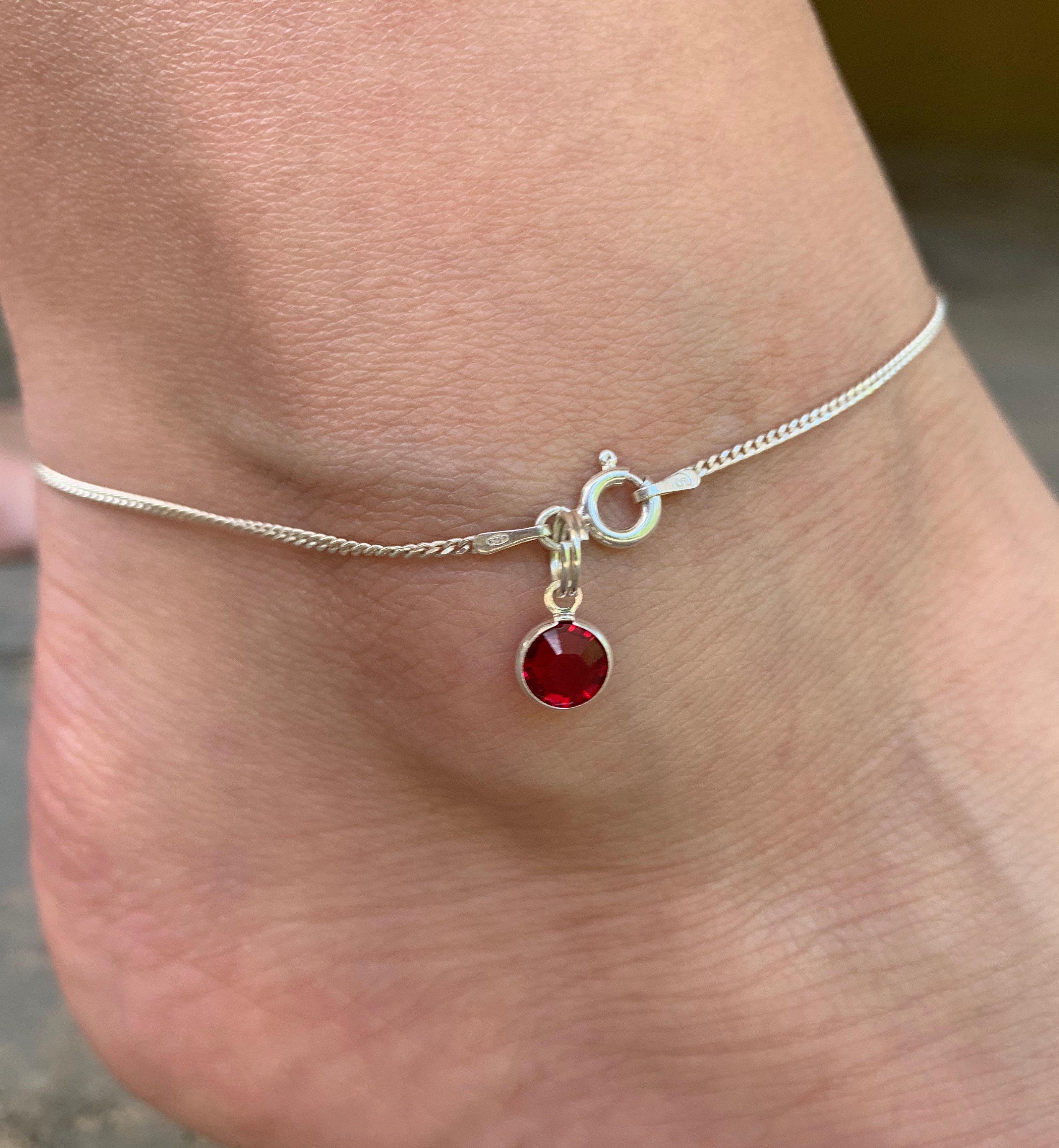 Birthstone Anklet Silver Crystal Ankle Bracelet Custom Etsy