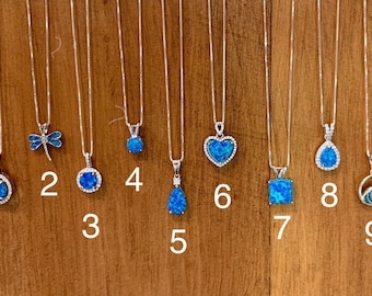 Blue Opal Necklace in Sterling Silver, 9 Styles & 5 Chain Lengths 14” to 22”, Necklaces for Women, Blue Opal Jewelry, October Birthday Gift