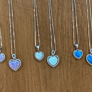 Opal Heart Necklace, Opal Jewelry, Gift for Her, 14” 16” 18” 20” 22”, Opal Necklaces for Women, Christmas Present for Mom