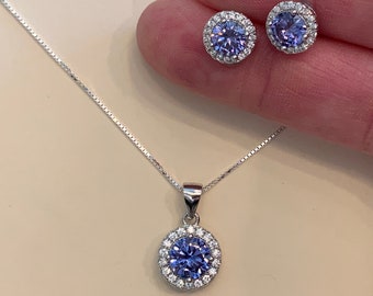 Matching Tanzanite Necklace Earring Set Sterling Silver Violet Purple December Birthstone Gifts Christmas Presents for Mom