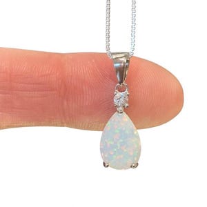 Opal Pendant Necklace Sterling Silver, Teardrop Opal, Silver Necklaces for Women, Gifts for Her Christmas, 14”, 16”, 18”, 20”, 22”