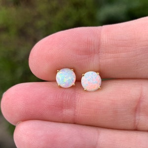 Opal Earrings Gold Minimalist Dainty White Opal Studs, Birthstone Jewelry, Bridesmaid Stud, Daryl Ann