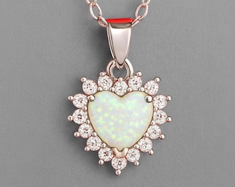 Opal Heart Necklace in Sterling Silver • Anniversary Gift for Her •  Bridesmaids Jewelry • HarperSilver