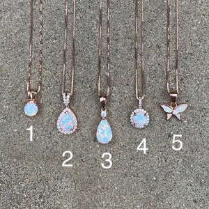 Opal Necklace Rose Gold, Necklaces for Women, 5 Pendant Styles & 4 Lengths, 16”, 18”, 20”, 22”, Butterfly Necklace, Teardrop Minimalist Opal