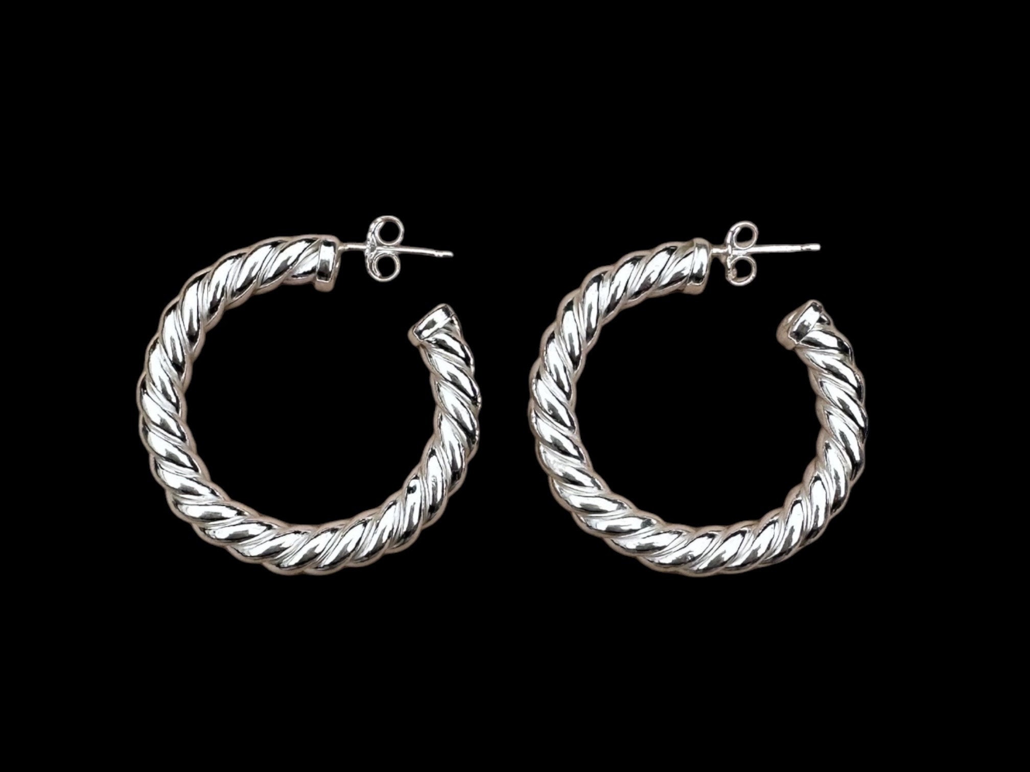 Thick Twisted Sterling Silver Hoop Earrings With Post